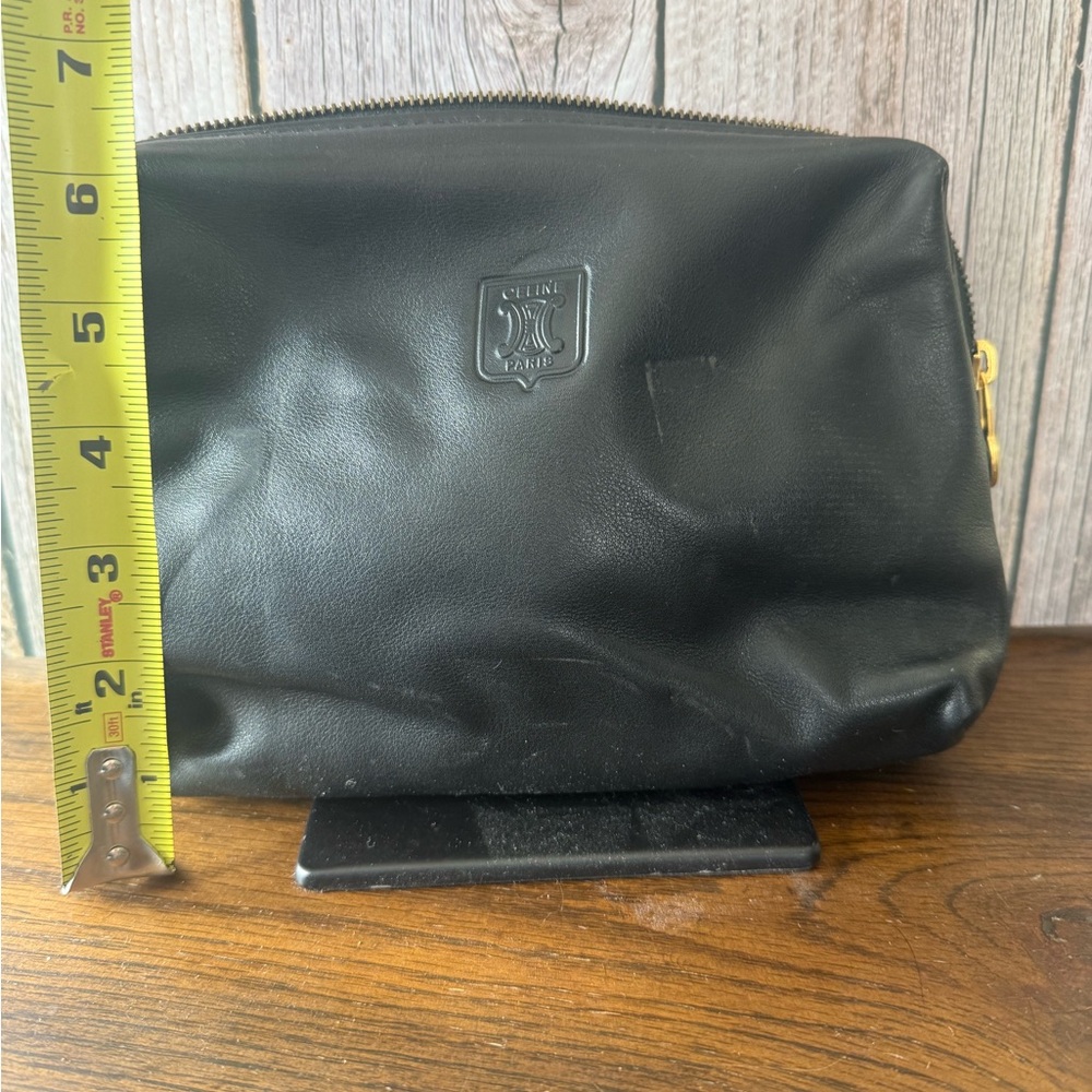 Celine Black Leather pouch with Embossed Logo - Picture 7 of 9